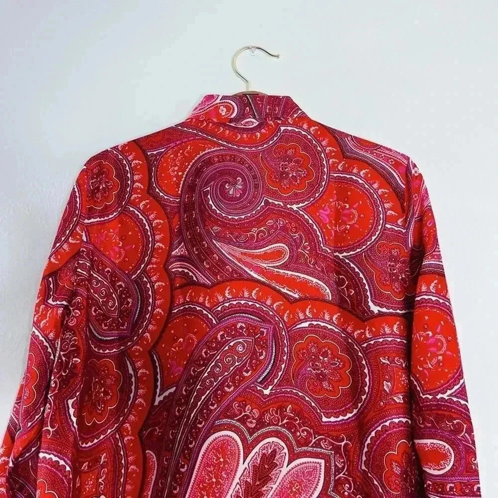 Ralph Lauren Red Paisley Satin Scarf Dress Long Sleeves Women's Size 12 - Picture 5 of 8